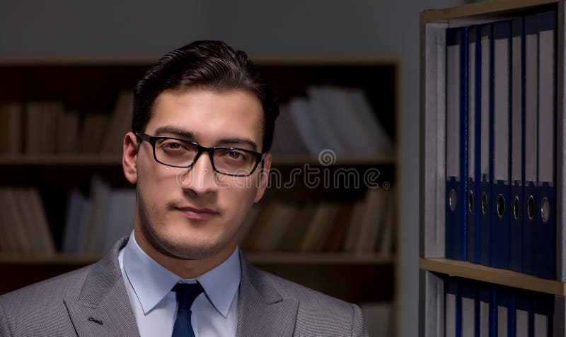 Businessman Working Late Hours in the Office Stock Image - Image of ...