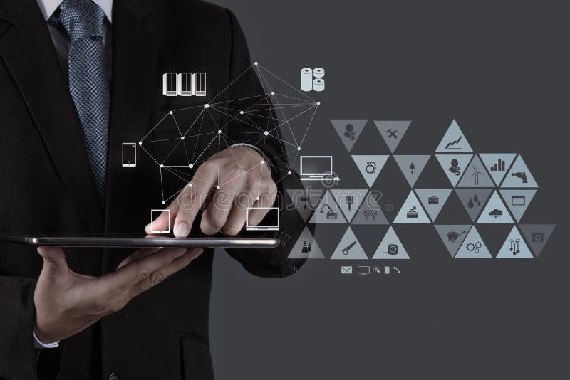 Businessman working with new modern computer show social network royalty free stock photos