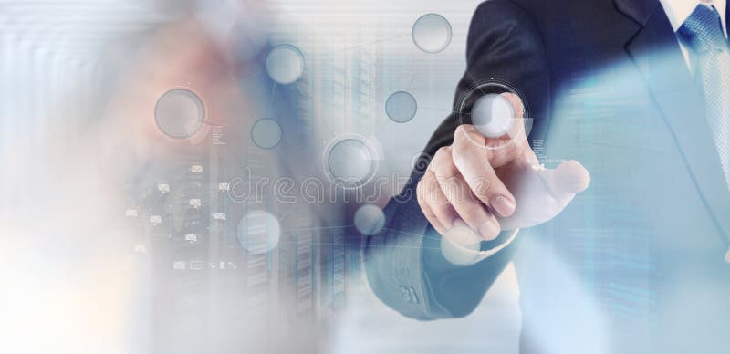 Businessman working with new modern computer show social network structure as concept