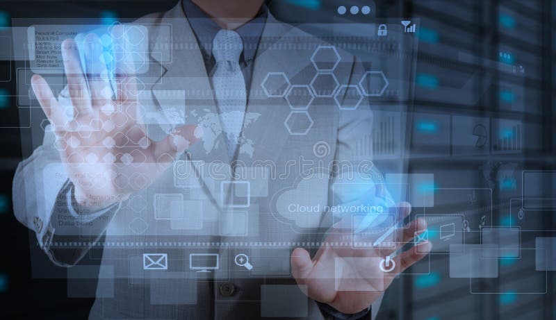 Businessman working with new technology as concept stock image