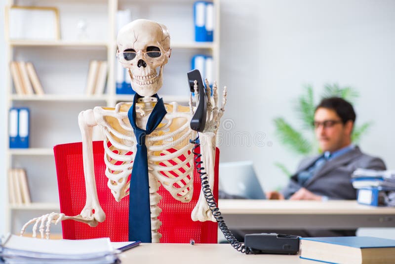 The Businessman Working with Skeleton in Office Stock Image Image of