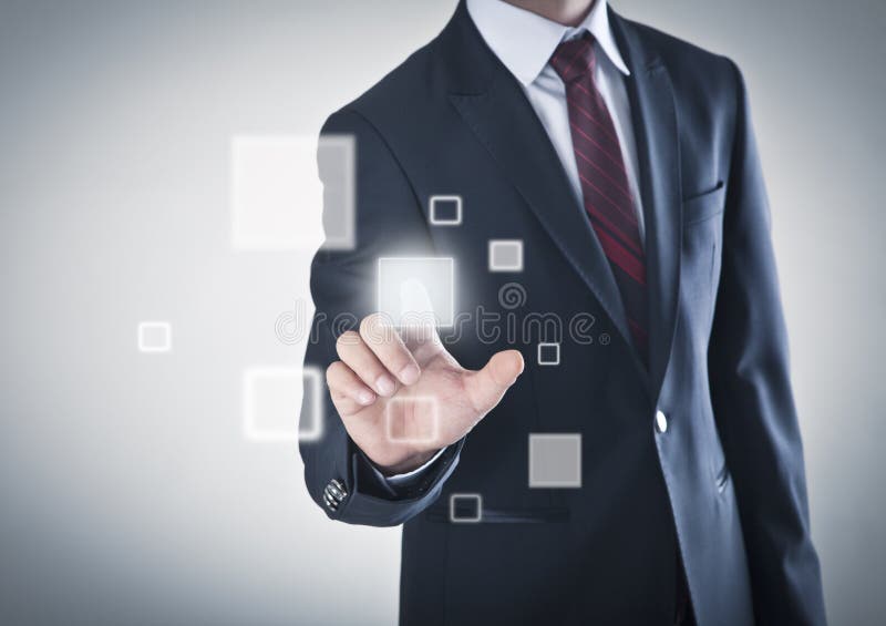 Businessman working on a touch screen royalty free stock photo