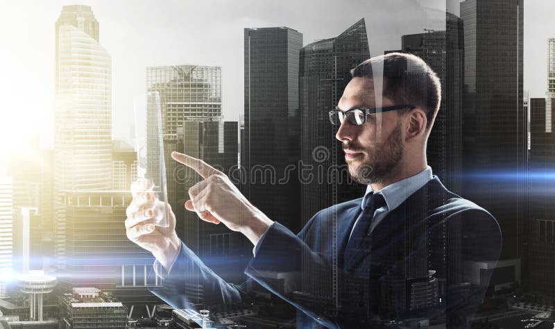 Businessman working with transparent tablet pc stock photography Businessman working with transparent tablet pc stock photography