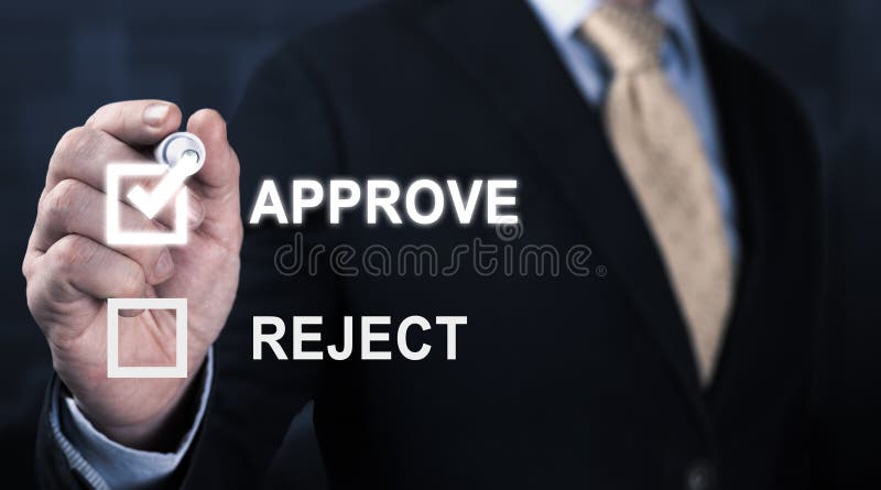Businessman writing or tick correct mark to approve. check electronic documents on digital documents and checklist approval royalty free stock photo