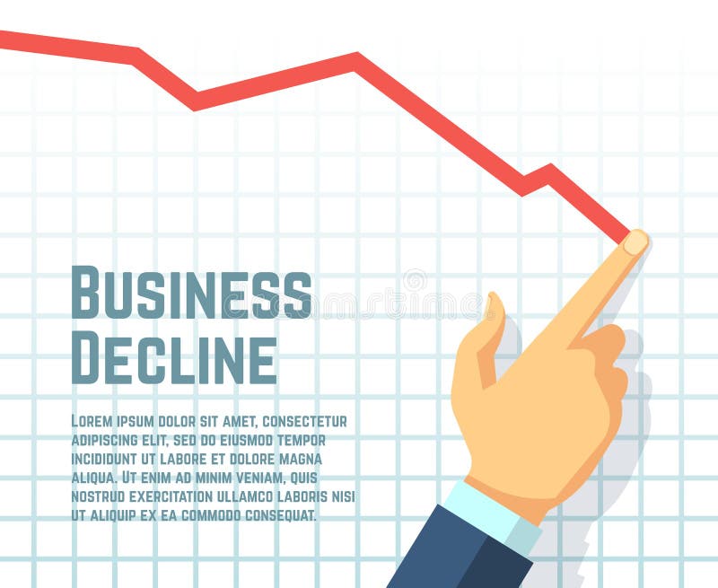 Businessmans hand drawing decrease graph. Profit decline and downward sales business vector concept vector illustration Businessmans hand drawing decrease graph. Profit decline and downward sales business vector concept vector illustration