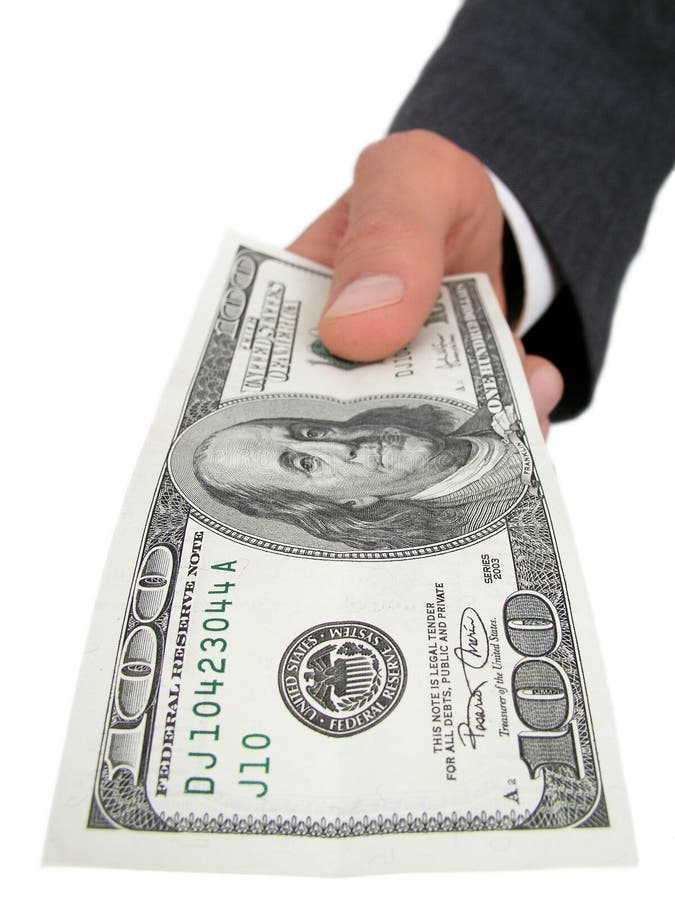 Businessmanâ€™s Hand Offering One Hundred Dollar Bill