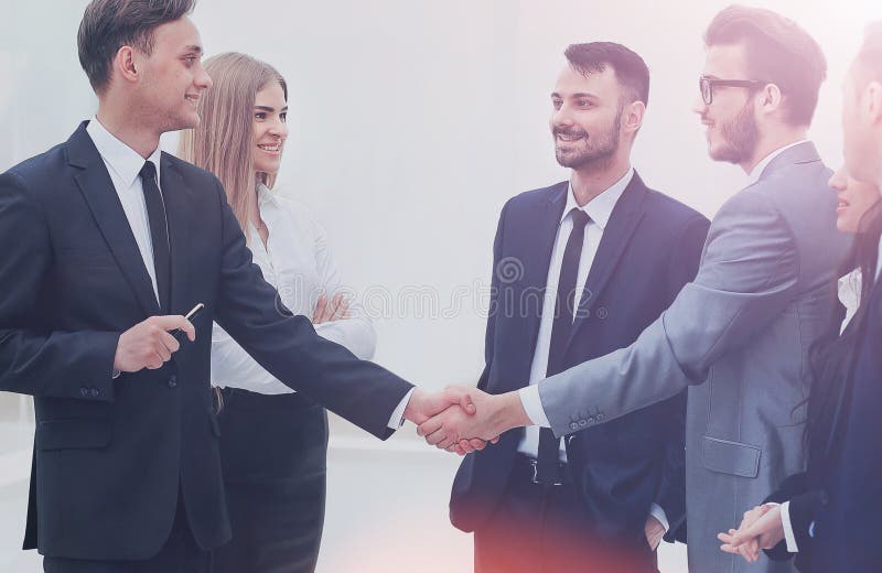 Businessmen handshaking after presentation royalty free stock photos Businessmen handshaking after presentation royalty free stock photos