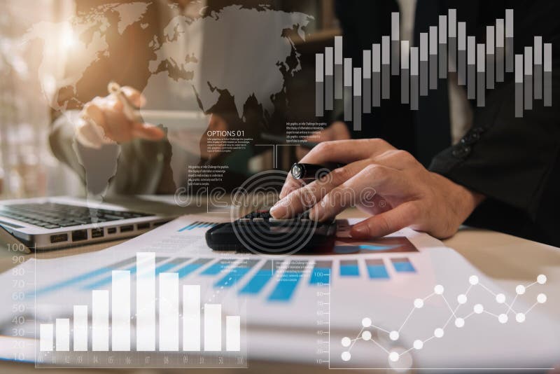 Businessmen team or financial data analysts working with tablets and laptop computers and data graphs together. Plan to analyzing projects in the office.