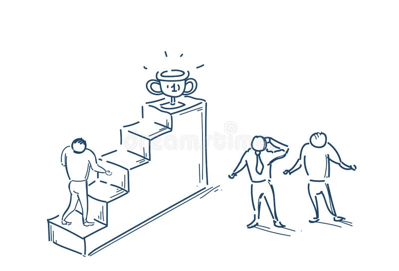 Businesspeople team hårt arbete som går upp trappa, koppen för trofén för priset för segern för begreppsaffärsmannen, affärsman, royaltyfri illustrationer Businesspeople team hårt arbete som går upp trappa, koppen för trofén för priset för segern för begreppsaffärsmannen, affärsman, royaltyfri illustrationer