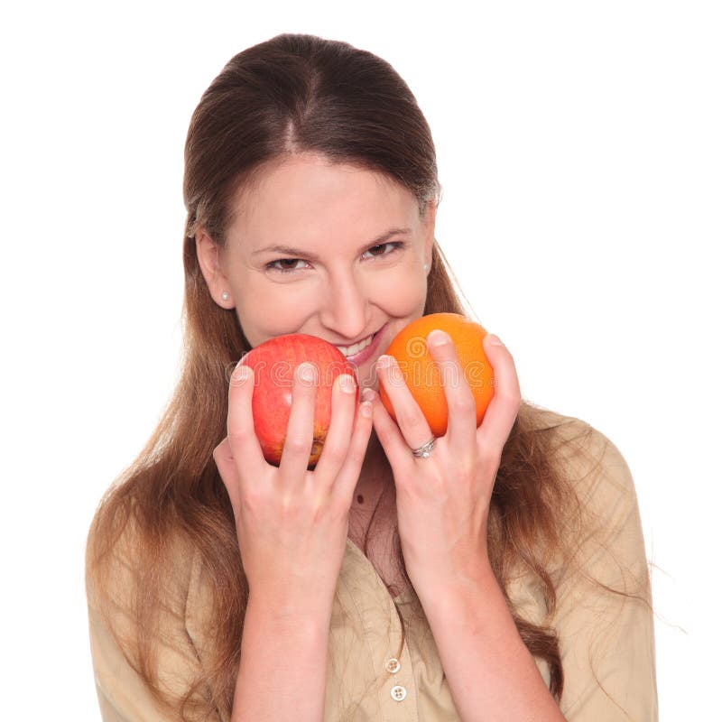 Businesswoman Apple and Orange Choice Stock Image Image of person