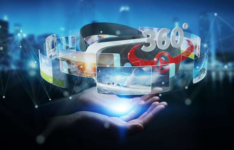 Businesswoman using virtual reality glasses technology 3D render stock illustration