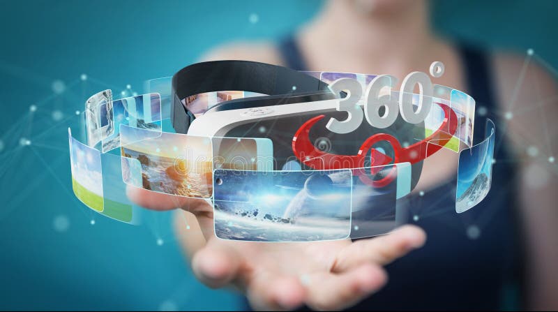 Businesswoman using virtual reality glasses technology 3D render vector illustration
