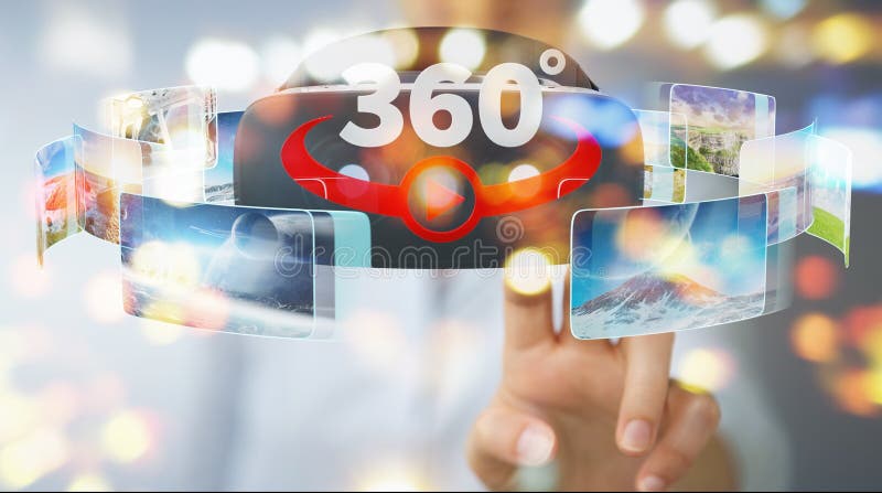 Businesswoman using virtual reality glasses technology 3D render royalty free illustration