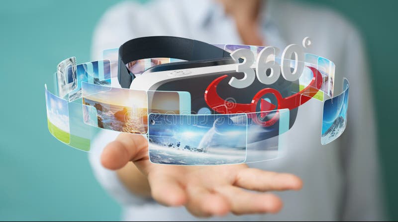 Businesswoman using virtual reality glasses technology 3D rendering stock illustration