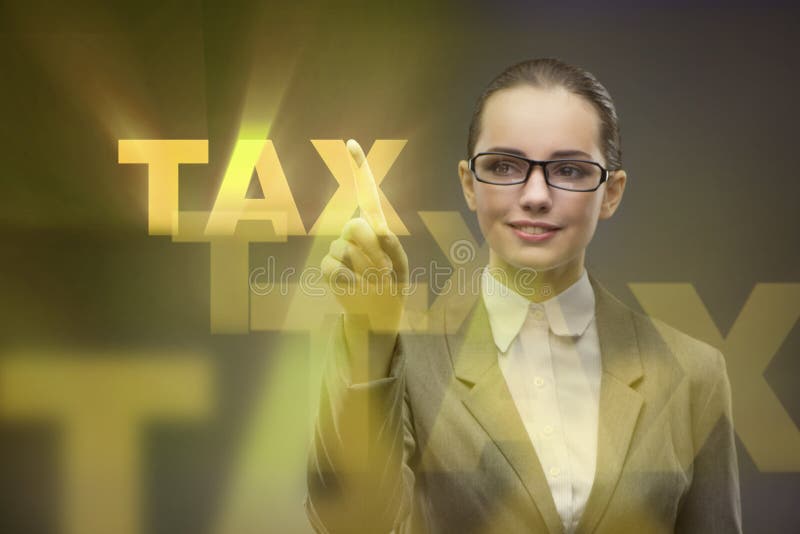 The businesswoman in business tax concept