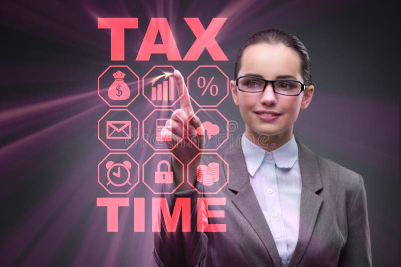 The businesswoman in business tax concept