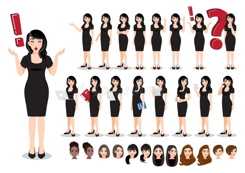 Businesswoman cartoon character set. Vector illustration