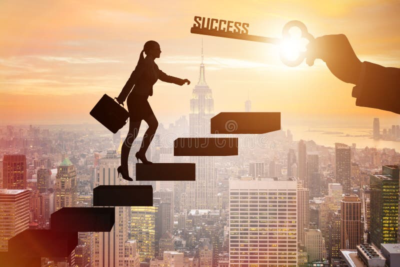 The Businesswoman Climbing the Career Ladder of Success Stock Photo - Image  of motivation, climbing: 103485452