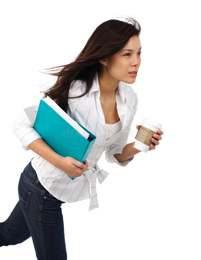Businesswoman with Coffee in motion royalty free stock photo Businesswoman with Coffee in motion royalty free stock photo