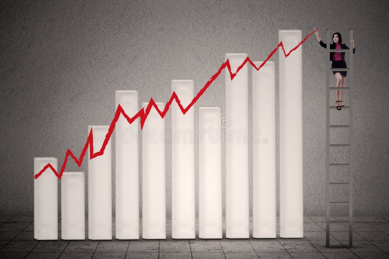 Businesswoman drawing profit chart stock photos Businesswoman drawing profit chart stock photos