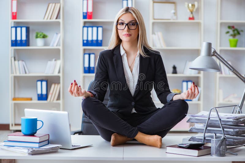 The businesswoman frustrated meditating in the office