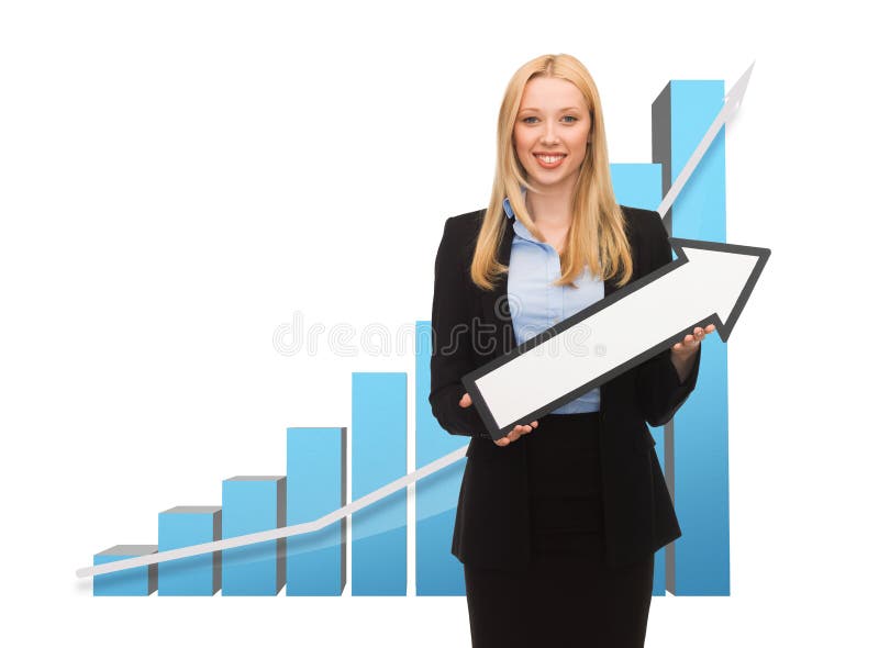 Businesswoman with graph and arrow directing up