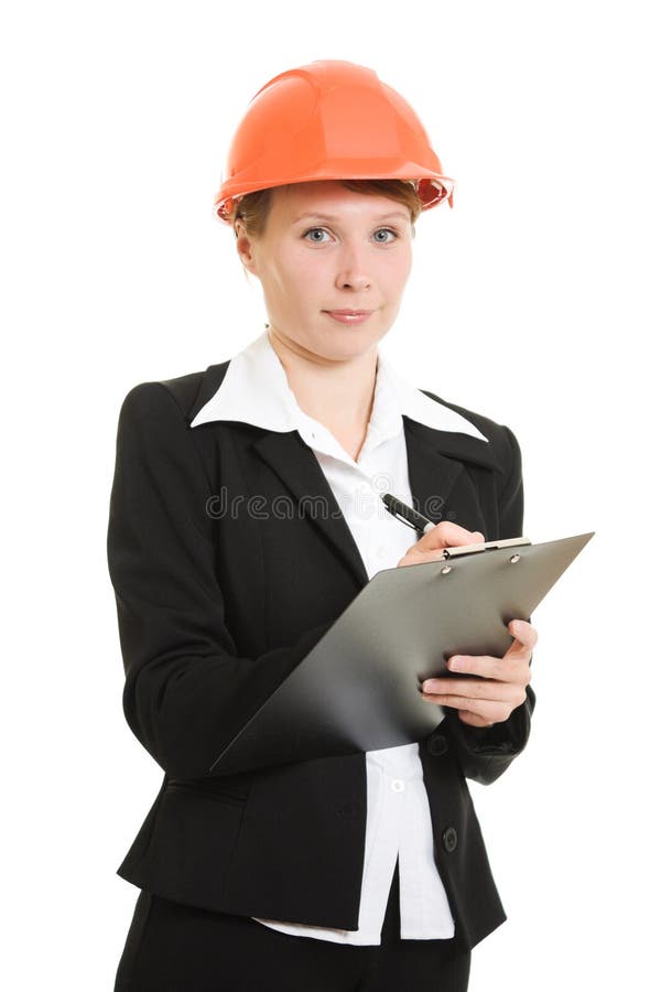 Businesswoman in a helmet.