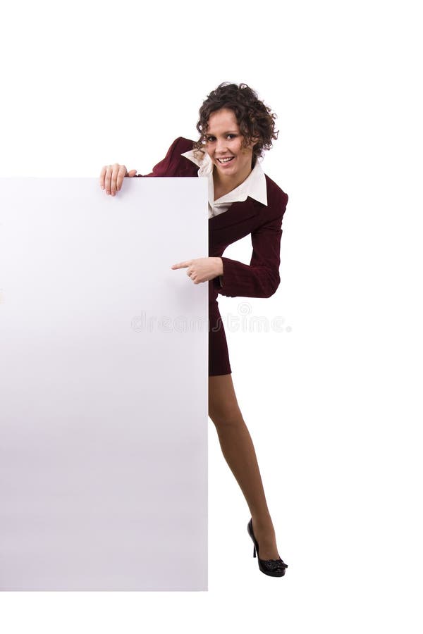 Businesswoman holding a billboard.