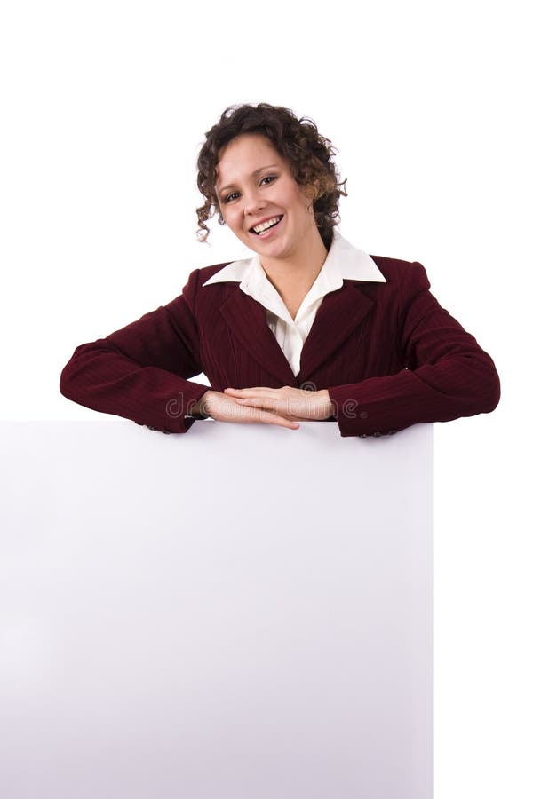 Businesswoman holding a billboard.