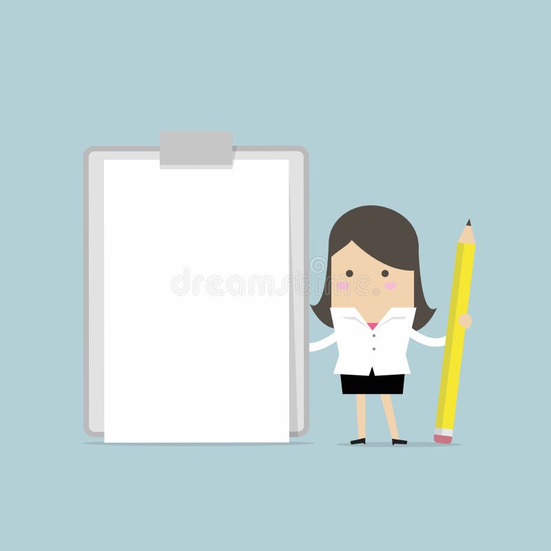 Businesswoman holding clipboard with blank white paper. vector illustration Businesswoman holding clipboard with blank white paper. vector illustration