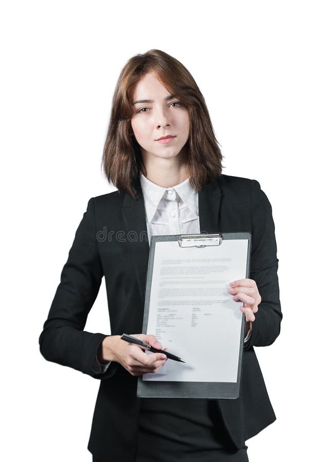 Businesswoman holding the clipboard and the pen