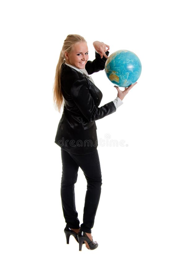 Businesswoman holding globe in hand