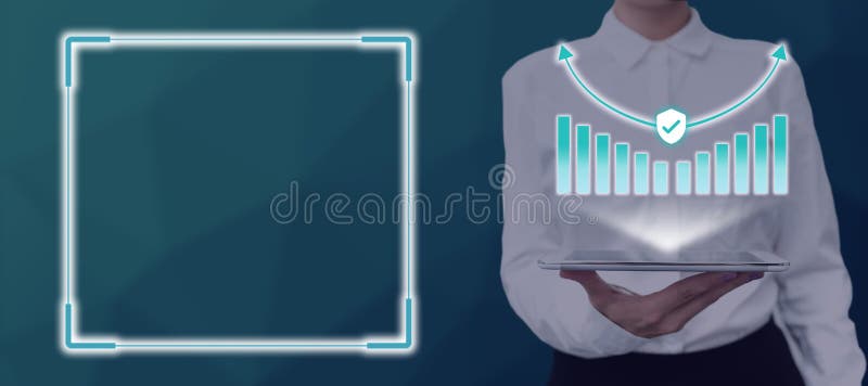 Businesswoman Holding Tablet With Graph And Presenting Crutial Ideas In Frame. Woman In Suit Having Cellphone In Hand royalty free stock images