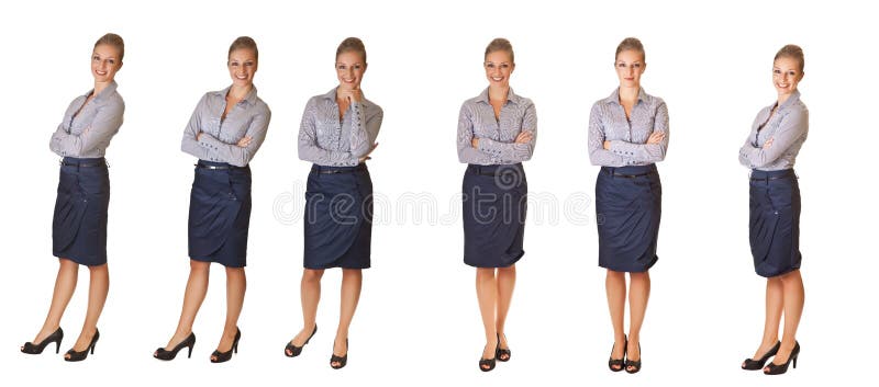 Businesswoman isolated on white different poses