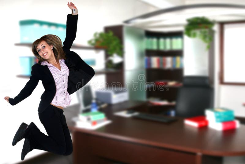 Businesswoman jump in office