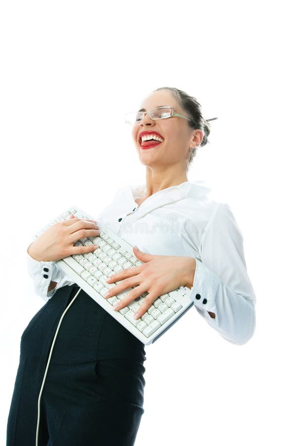 Businesswoman with a keyboard having fun