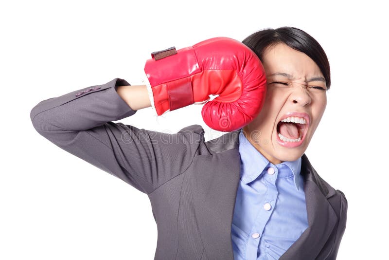Businesswoman Knock Down Itself Stock Image Image of boxer, business