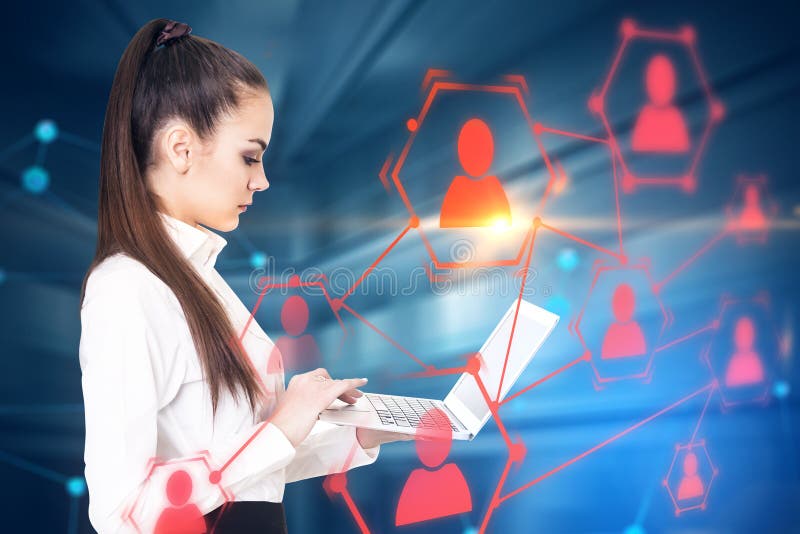 Businesswoman with laptop, hr network interface stock image Businesswoman with laptop, hr network interface stock image
