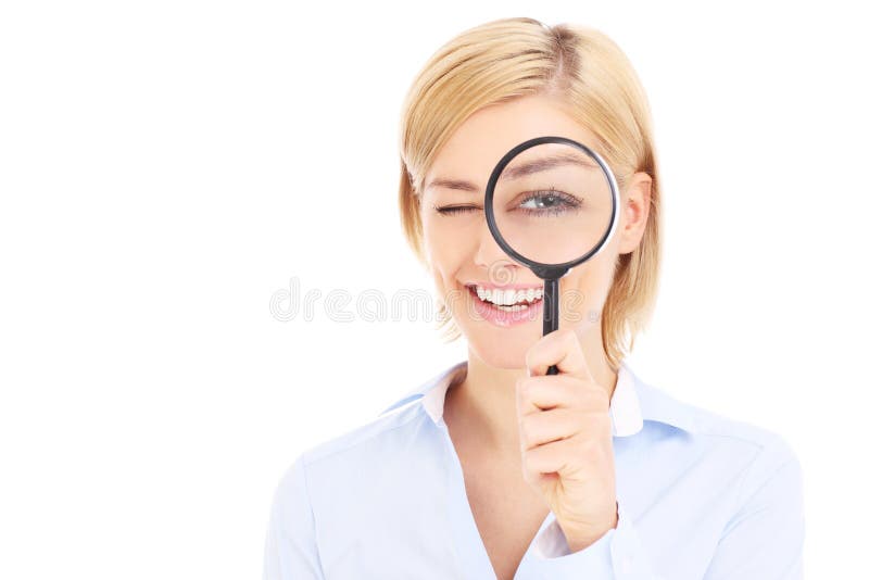 Businesswoman and magnifier royalty free stock images Businesswoman and magnifier royalty free stock images