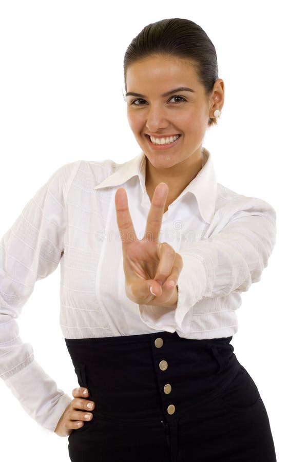 Businesswoman making her victory sign