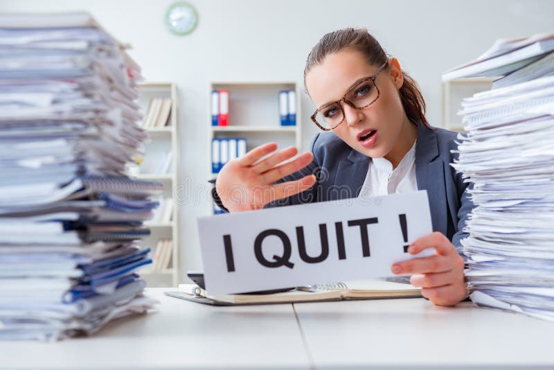 The businesswoman not coping with workload and resigning. Hard, employee.