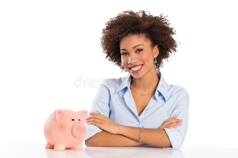 Successful Businesswoman With Piggybank