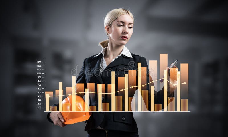 Businesswoman pointing on 3d financial chart