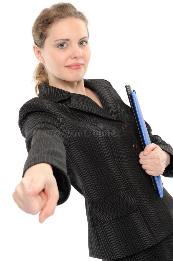 Businesswoman pointing at you.