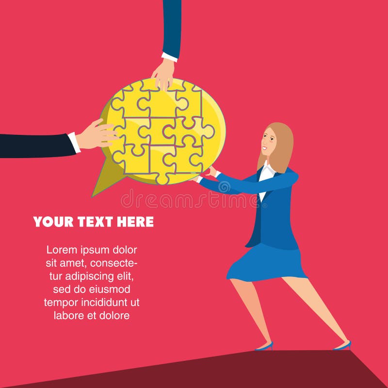 Businesswoman with puzzle pieces in shape light bulb royalty free illustration