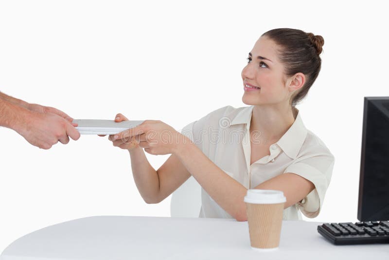 Businesswoman receiving documents stock photography Businesswoman receiving documents stock photography