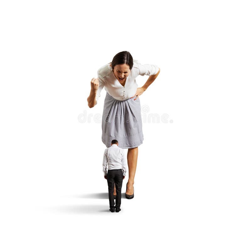 Businesswoman screaming at tired worker stock image Businesswoman screaming at tired worker stock image