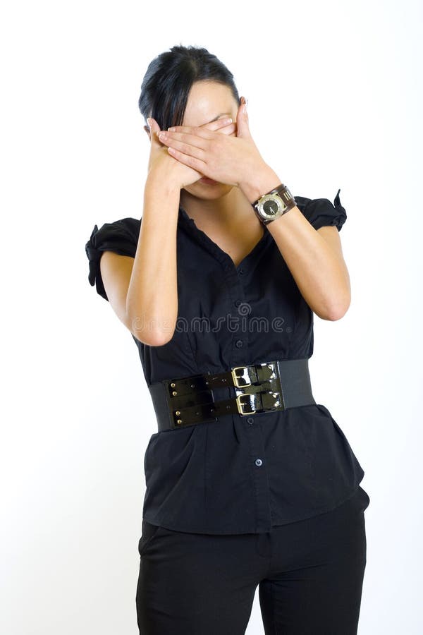 Businesswoman in the See No Evil pose