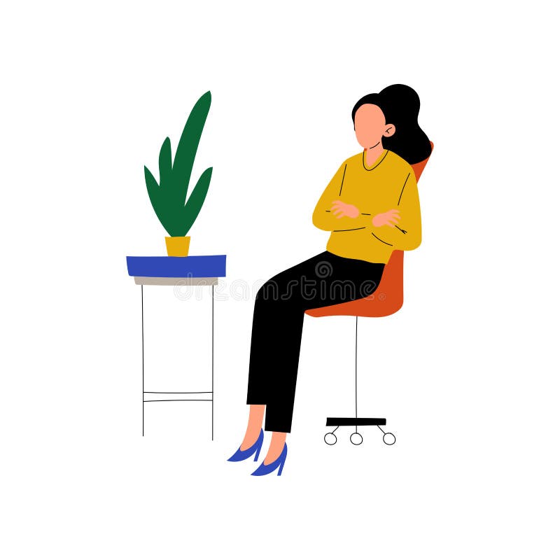 Businesswoman Sitting in Chair with Folded Hands, Professional Young Woman Working in Office Vector Illustration royalty free illustration Businesswoman Sitting in Chair with Folded Hands, Professional Young Woman Working in Office Vector Illustration royalty free illustration