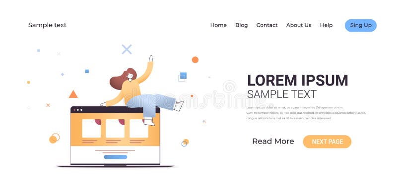 Businesswoman sitting on laptop business woman office worker or freelancer working on computer royalty free illustration